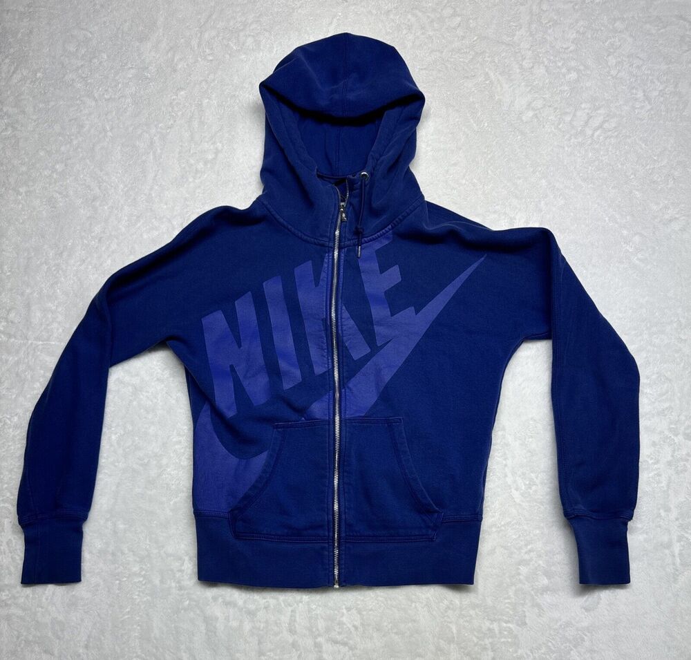 Nike Hoodie Womens M Blue Hooded Full Zip Pockets Casual Outdoors Spell Out